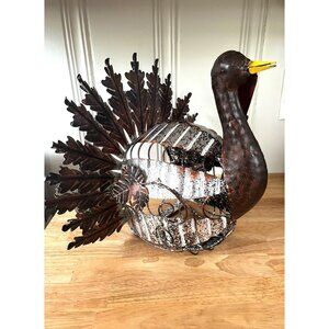 Rustic Metal Turkey Fall/Thanksgiving Decor With Leafy Design For Battery-Powere